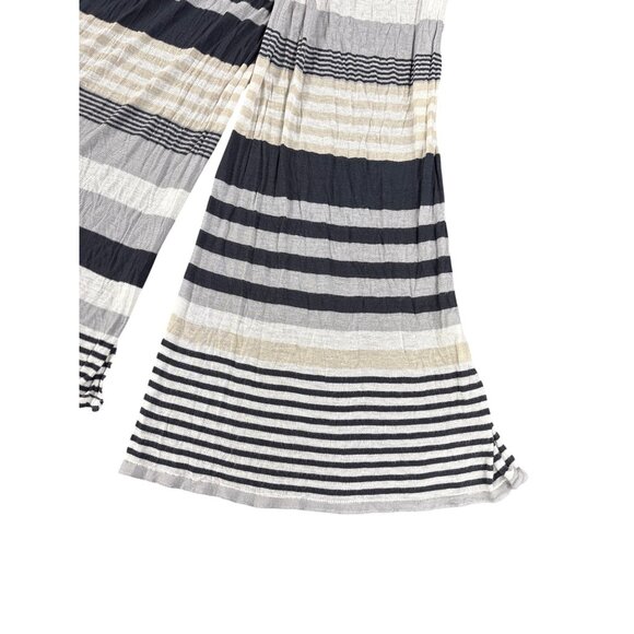 Vintage Striped Cotton Gauze Scarf Wrap With Navy Gray & Beige Accents - Picture 2 of 4